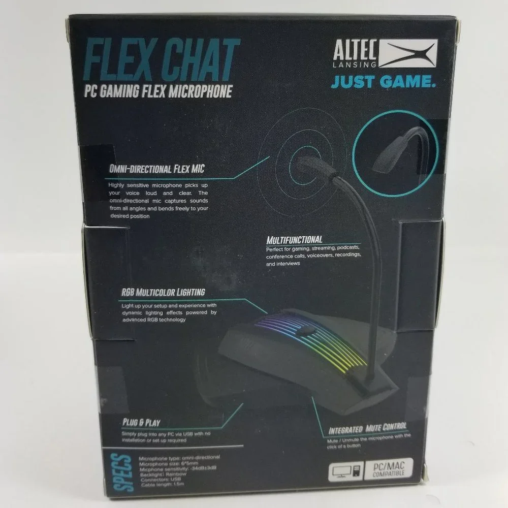 Flex Chat PC Gaming Flex Microphone, adjustable mute button multi color lighting